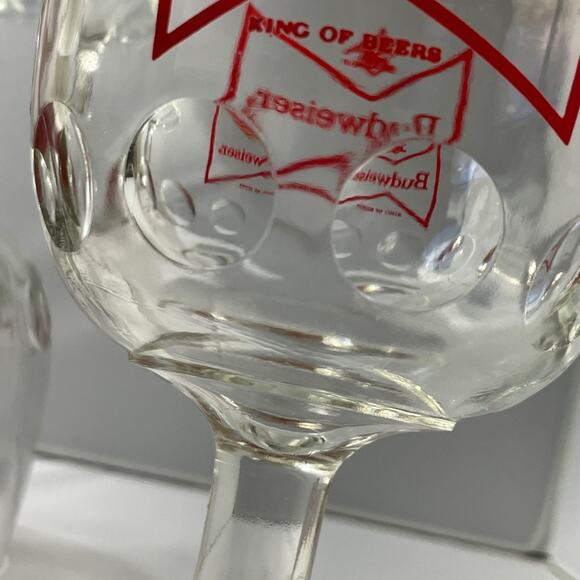 2 Vintage Budweiser Beer Goblets w/‎ Thumbprint Red Logo 6" Tall - Picture 4 of 7